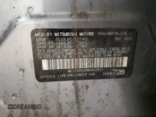 2022 Mitsubishi Mirage ES with VIN ML32AUHJXNH002912, listed as a Copart auction lot 58705215 with 55,828 mi miles and Salvage title. Bid and sale history available at DreamBid. Image 12.