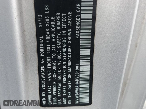 2013 Volkswagen Eos Sport с VIN WVWBW8AH4DV001901, выставлен на аукционе Copart как лот 49924065 с пробегом 60 200 миль миль и Чистый • Clean title. История ставок и продаж доступна на DreamBid. Изображение 12.