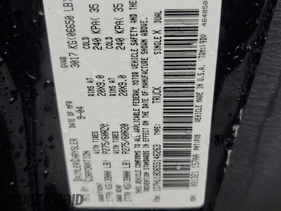 2005 Dodge 1500 SLT with VIN 1D7HU18D65S146263, listed as a Copart auction lot 52036505 with Not Provided miles and Salvage Title. Bid and sale history available at carsss.com. Image 12.