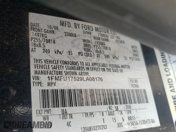 2009 Ford Expedition Eddie Bauer z VIN 1FMFU17529LA08176, wystawiony jako Copart lot #59132435 z przebiegiem 165 936 mil mil oraz Szkoda całkowita • Salvage title. Historia ofert i sprzedaży dostępna na DreamBid. Obrazek 12.