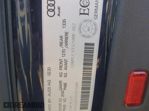 2020 Audi A7 Prestige with VIN WAUV2AF22LN075589, listed as a Copart auction lot 53333974 with 143,253 mi miles and Clean Title. Bid and sale history available at carsss.com. Image 13.