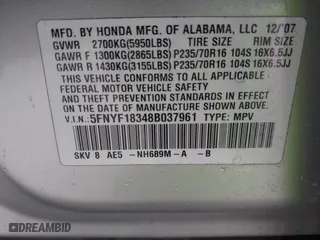 2008 Honda Pilot SE with VIN 5FNYF18348B037961, listed as a IAAI auction lot 41939628 with 206,511 mi miles. Bid and sale history available at carsss.com. Image 9.