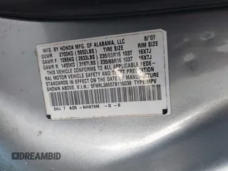 2007 Honda Odyssey EX-L z VIN 5FNRL38657B116038, wystawiony jako IAAI lot #42365429 z przebiegiem 177 518 mil mil oraz . Historia ofert i sprzedaży dostępna na DreamBid. Obrazek 9.