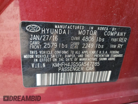 2016 Hyundai Azera Limited z VIN KMHFH4JG5GA547285, wystawiony jako Copart lot #59556175 z przebiegiem 133 130 mil mil oraz Szkoda całkowita • Salvage title. Historia ofert i sprzedaży dostępna na DreamBid. Obrazek 12.