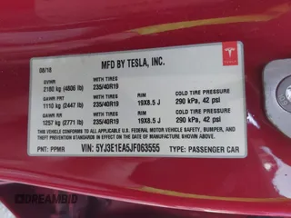 2018 Tesla Model 3 Long Range Battery with VIN 5YJ3E1EA5JF063555, listed as a IAAI auction lot 42028785 with 45,346 mi miles and . Bid and sale history available at DreamBid. Image 9.