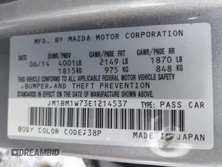 2014 Mazda 3 i Grand Touring with VIN JM1BM1W73E1214537, listed as a IAAI auction lot 41586529 with Not Provided miles and . Bid and sale history available at carsss.com. Image 9.