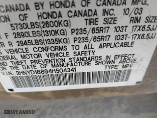 2004 Acura MDX Touring Pkg w/Navigation with VIN 2HNYD18894H504341, listed as a IAAI auction lot 42062972 with 260,894 mi miles. Bid and sale history available at carsss.com. Image 9.
