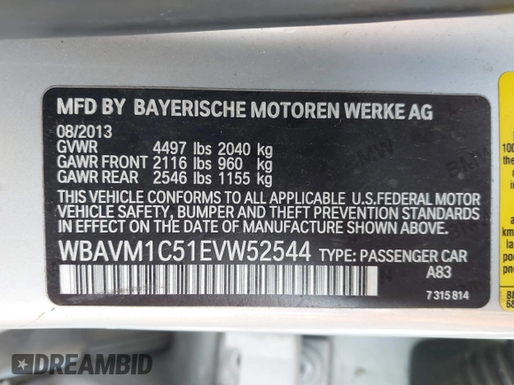 2014 BMW X1 sDrive28i z VIN WBAVM1C51EVW52544, wystawiony jako IAAI lot #41901275 z przebiegiem 117 832 mil mil oraz . Historia ofert i sprzedaży dostępna na DreamBid. Obrazek 9.