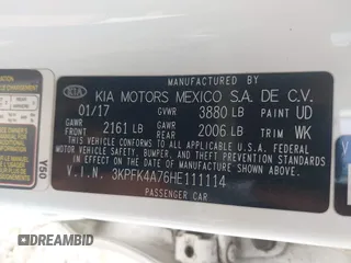 2017 Kia Forte LX with VIN 3KPFK4A76HE111114, listed as a IAAI auction lot 42010385 with 198,304 mi miles. Bid and sale history available at carsss.com. Image 9.