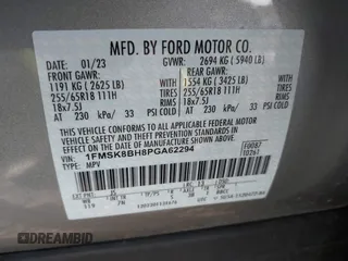 2023 Ford Explorer with VIN 1FMSK8BH8PGA62294, listed as a IAAI auction lot 41100467 with 10,442 mi miles and . Bid and sale history available at DreamBid. Image 9.