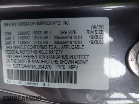 2021 Acura RDX w/Technology Package with VIN 5J8TC2H51ML004970, listed as a IAAI auction lot 41564708 with 48,589 mi miles. Bid and sale history available at carsss.com. Image 9.