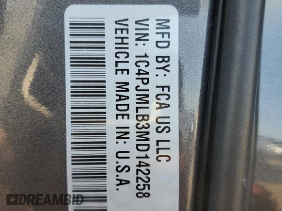 2021 Jeep Cherokee Altitude with VIN 1C4PJMLB3MD142258, listed as a Copart auction lot 84544974 with Not provided miles and Salvage title. Bid and sale history available at DreamBid. Image 14.