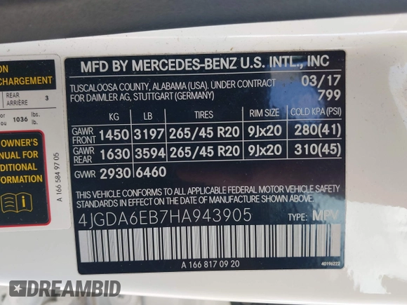 2017 Mercedes-Benz GLE 43 AMG с VIN 4JGDA6EB7HA943905, выставлен на аукционе IAAI как лот 42241559 с пробегом 63 608 миль миль и . История ставок и продаж доступна на DreamBid. Изображение 9.