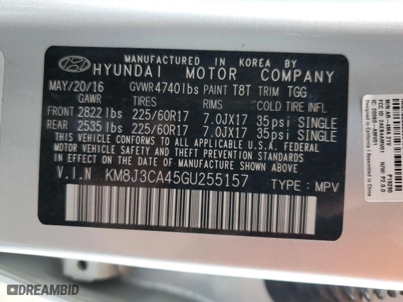 2016 Hyundai Tucson SE with VIN KM8J3CA45GU255157, listed as a Copart auction lot 43698075 with 93,252 mi miles and Clean Title. Bid and sale history available at carsss.com. Image 14.