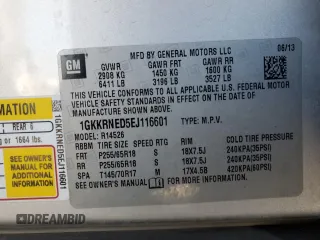 2014 GMC Acadia SLE z VIN 1GKKRNED5EJ116601, wystawiony jako Copart lot #54774595 z przebiegiem 90 171 mil mil oraz Szkoda całkowita • Salvage title. Historia ofert i sprzedaży dostępna na DreamBid. Obrazek 13.