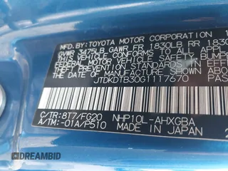 2016 Toyota Prius One z VIN JTDKDTB30G1117670, wystawiony jako IAAI lot #42115566 z przebiegiem 177 011 mil mil oraz . Historia ofert i sprzedaży dostępna na DreamBid. Obrazek 9.