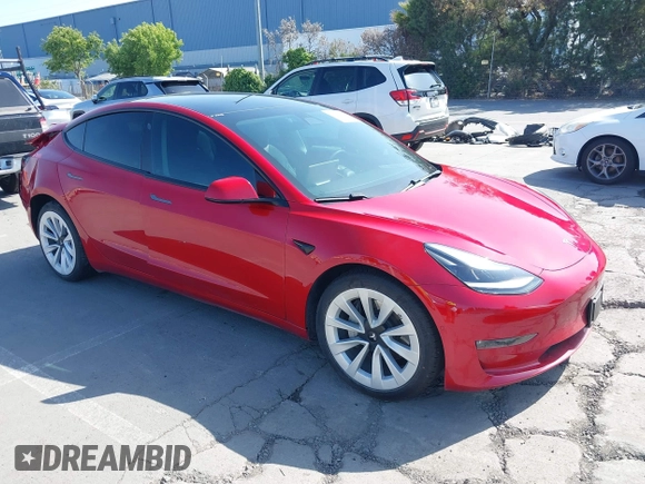2021 Tesla Model 3 Long Range with VIN 5YJ3E1EB4MF936743, listed as a IAAI auction lot 42154322 with 46,983 mi miles and . Bid and sale history available at DreamBid. Image 1.