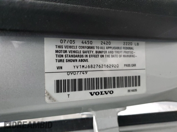 2006 Volvo V50 2.5L Turbo with VIN YV1MJ682762162920, listed as a Copart auction lot 44725505 with 0 mi miles and Salvage Title. Bid and sale history available at carsss.com. Image 12.