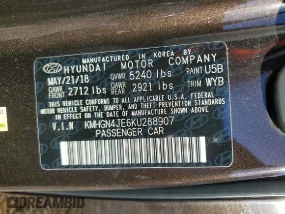 2019 Genesis G80 3.8L with VIN KMHGN4JE6KU288907, listed as a Copart auction lot 76422094 with 60,735 mi miles and Salvage Title. Bid and sale history available at carsss.com. Image 15.