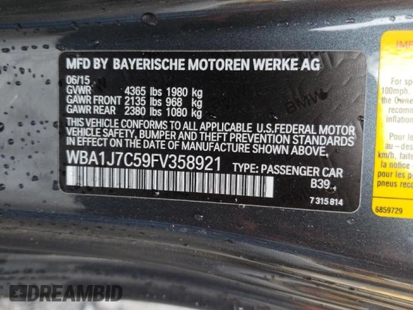 2015 BMW 2 Series M235i with VIN WBA1J7C59FV358921, listed as a Copart auction lot 57683632 with 67,884 mi miles. Bid and sale history available at carsss.com. Image 10.