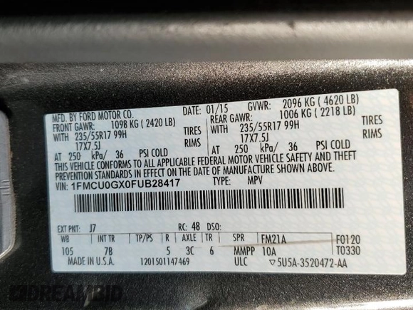2015 Ford Escape SE with VIN 1FMCU0GX0FUB28417, listed as a Copart auction lot 72228044 with 115,722 mi miles and Clean Title. Bid and sale history available at carsss.com. Image 15.