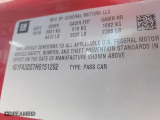 2017 Chevrolet Camaro 1LS with VIN 1G1FA3DS7H0151202, listed as a IAAI auction lot 41760208 with 152,693 mi miles. Bid and sale history available at carsss.com. Image 9.
