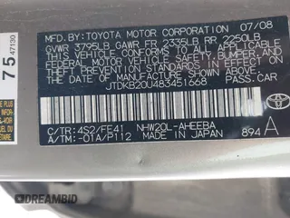 2008 Toyota Prius with VIN JTDKB20U483451668, listed as a IAAI auction lot 42117138 with 172,018 mi miles. Bid and sale history available at carsss.com. Image 9.