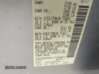 2017 Nissan Frontier SV с VIN 1N6AD0ER4HN734801, выставлен на аукционе IAAI как лот 42375313 с пробегом 39 121 миль миль и . История ставок и продаж доступна на DreamBid. Изображение 9.