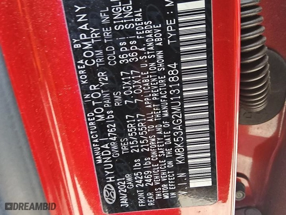 2021 Hyundai Kona Electric Ultimate with VIN KM8K53AG2MU131884, listed as a Copart auction lot 47848645 with 62,721 mi miles and Clean Title. Bid and sale history available at carsss.com. Image 13.