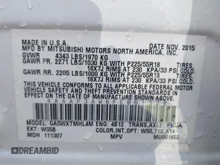 2015 Mitsubishi Outlander ES z VIN 4A4AP3AW6FE061328, wystawiony jako IAAI lot #42223295 z przebiegiem 177 461 mil mil oraz . Historia ofert i sprzedaży dostępna na DreamBid. Obrazek 9.