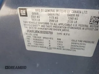 2014 GMC Terrain SLE with VIN 2GKFLVEK2E6200759, listed as a IAAI auction lot 42001008 with 184,080 mi miles. Bid and sale history available at carsss.com. Image 9.