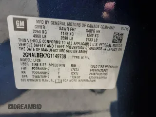 2016 Chevrolet Equinox LS with VIN 2GNALBEK7G1149738, listed as a Copart auction lot 53284325 with 88,119 mi miles and Salvage Title. Bid and sale history available at carsss.com. Image 14.