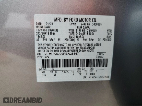 2023 Ford Edge SEL z VIN 2FMPK4J90PBA38667, wystawiony jako Copart lot #87404284 z przebiegiem Nie podano mil oraz Szkoda całkowita • Salvage title. Historia ofert i sprzedaży dostępna na DreamBid. Obrazek 13.