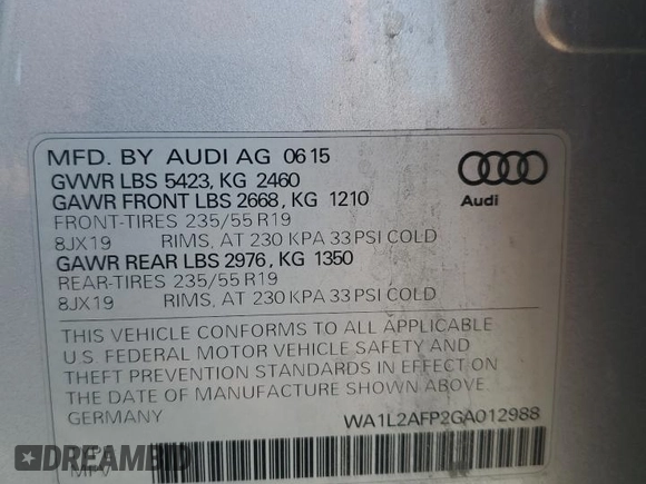 2016 Audi Q5 Premium Plus с VIN WA1L2AFP2GA012988, выставлен на аукционе Copart как лот 61690975 с пробегом 86 140 миль миль и Списание • Salvage title. История ставок и продаж доступна на DreamBid. Изображение 13.