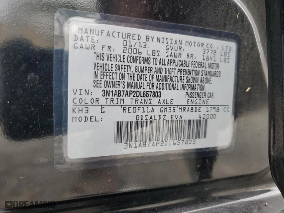 2013 Nissan Sentra SL with VIN 3N1AB7AP2DL657803, listed as a Copart auction lot 52779325 with 126,177 mi miles and Salvage Title. Bid and sale history available at carsss.com. Image 13.