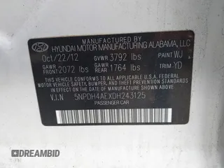 2013 Hyundai Elantra Limited with VIN 5NPDH4AEXDH243125, listed as a IAAI auction lot 41402347 with 118,930 mi miles and . Bid and sale history available at DreamBid. Image 9.