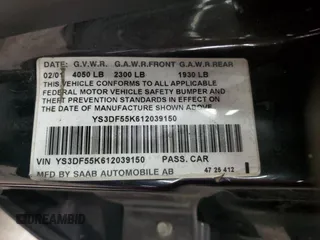 2001 Saab 9-3 z VIN YS3DF55K612039150, wystawiony jako Copart lot #56396025 z przebiegiem 106 433 mil mil oraz Szkoda całkowita • Salvage title. Historia ofert i sprzedaży dostępna na DreamBid. Obrazek 12.
