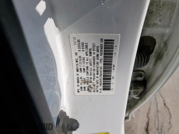 2013 Honda Accord Sport with VIN 1HGCR2F57DA045164, listed as a Copart auction lot 55986915 with 92,937 mi miles and Salvage Title. Bid and sale history available at DreamBid. Image 13.