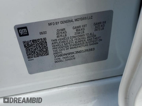 2022 Cadillac CT5 Premium Luxury z VIN 1G6DN5RK3N0129283, wystawiony jako Copart lot #52569955 z przebiegiem 20 160 mil mil oraz Szkoda całkowita • Salvage title. Historia ofert i sprzedaży dostępna na DreamBid. Obrazek 12.