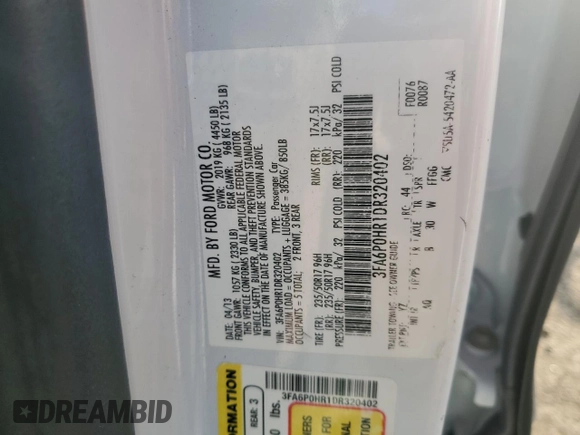 2013 Ford Fusion SE with VIN 3FA6P0HR1DR320402, listed as a Copart auction lot 60826525 with 70,465 mi miles and Salvage title. Bid and sale history available at DreamBid. Image 12.