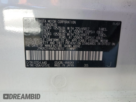 2008 Toyota RAV4 Ltd with VIN JTMZK31V985018010, listed as a Copart auction lot 49678975 with 196,470 mi miles and Salvage Title. Bid and sale history available at carsss.com. Image 16.