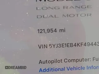 2019 Tesla Model 3 Long Range with VIN 5YJ3E1EB4KF494432, listed as a IAAI auction lot 42009327 with 121,954 mi miles and . Bid and sale history available at DreamBid. Image 15.