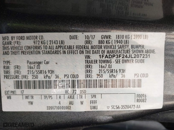 2018 Ford Focus SE with VIN 1FADP3F24JL207231, listed as a IAAI auction lot 42024366 with 134,446 mi miles. Bid and sale history available at carsss.com. Image 9.