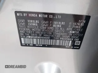 2016 Honda Fit LX с VIN JHMGK5H59GX030281, выставлен на аукционе IAAI как лот 42473893 с пробегом 108 614 миль миль и . История ставок и продаж доступна на DreamBid. Изображение 9.