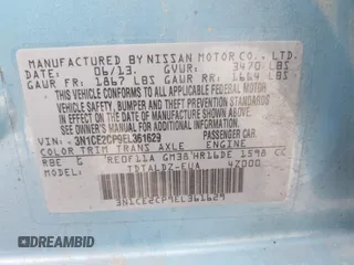2014 Nissan Note SV with VIN 3N1CE2CP9EL361629, listed as a IAAI auction lot 41804210 with 198,492 mi miles and . Bid and sale history available at DreamBid. Image 9.