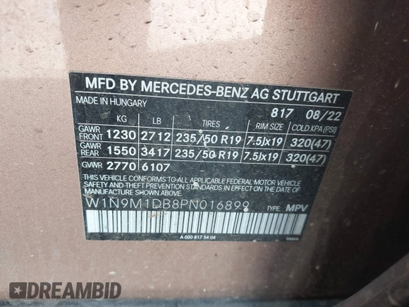 2023 Mercedes-Benz EQB 350 z VIN W1N9M1DB8PN016899, wystawiony jako IAAI lot #40928016 z przebiegiem 37 293 mil mil oraz . Historia ofert i sprzedaży dostępna na DreamBid. Obrazek 9.
