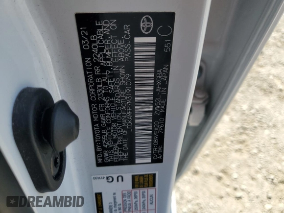 2021 Toyota Prius LE z VIN JTDKAMFP7M3191079, wystawiony jako Copart lot #57529195 z przebiegiem 52 809 mil mil oraz Szkoda całkowita • Salvage title. Historia ofert i sprzedaży dostępna na DreamBid. Obrazek 12.