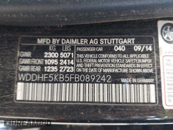 2015 Mercedes-Benz E 350 Sport with VIN WDDHF5KB5FB089242, listed as a IAAI auction lot 41823554 with 154,153 mi miles and . Bid and sale history available at DreamBid. Image 9.