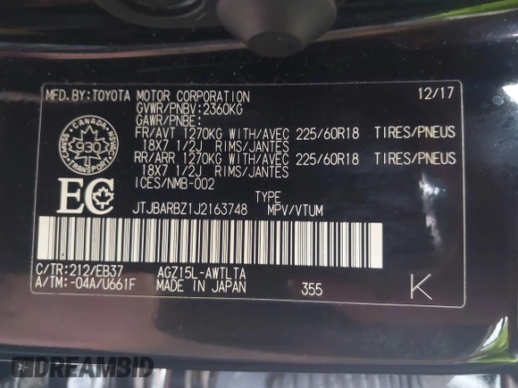 2018 Lexus NX 300 with VIN JTJBARBZ1J2163748, listed as a IAAI auction lot 42703096 with 75,290 mi miles and . Bid and sale history available at DreamBid. Image 9.