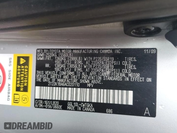 2010 Lexus RX 350 z VIN 2T2ZK1BA6AC020110, wystawiony jako Copart lot #50377505 z przebiegiem 176 067 mil mil oraz Szkoda całkowita • Salvage title. Historia ofert i sprzedaży dostępna na DreamBid. Obrazek 13.